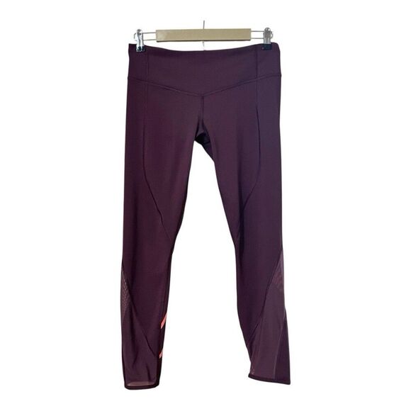 Lululemon All Meshed Up Tight Size 8 Burgundy Mesh Panels Back Zip Pocket Yoga - Picture 1 of 5